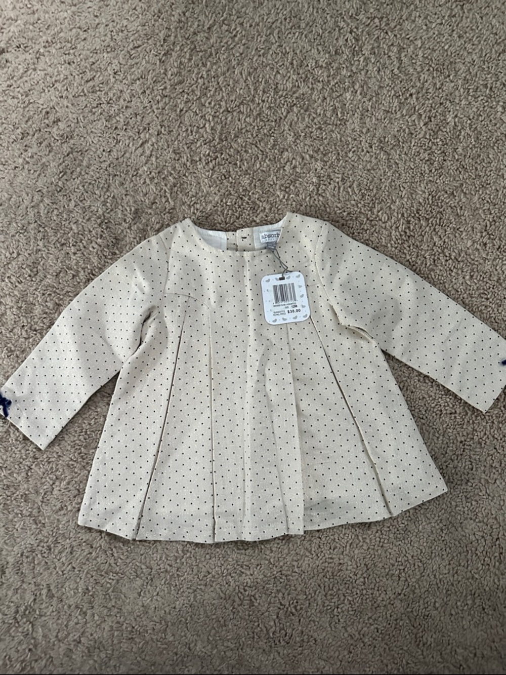 NWT Cream and Gold with Navy Polka Dot Baby Top 6m